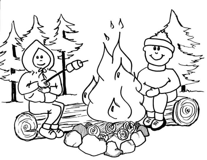 Camping coloring page for kids